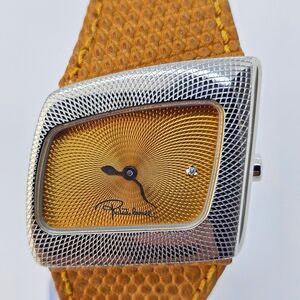 Roberto Cavalli 31MM Curvi Silver Tone Honey Leather Strap Women's Watch